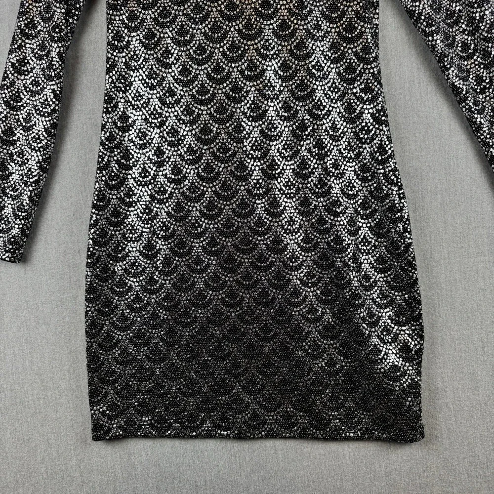 Michael Kors Black‎ Silver Scallop Glitter Lame Cowl Back Chain Dress Medium